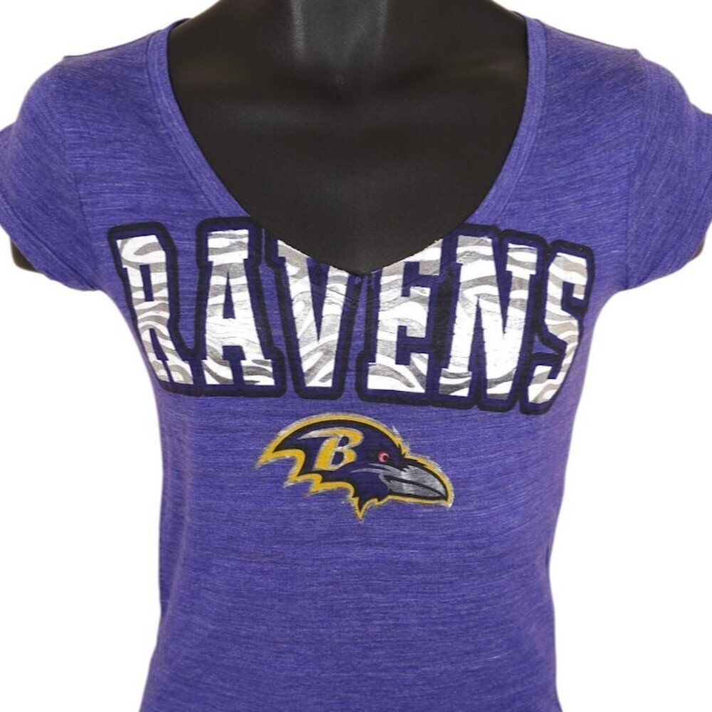 Baltimore Ravens T Shirt Teen Womens Size XS Purple NFL Football V Neck